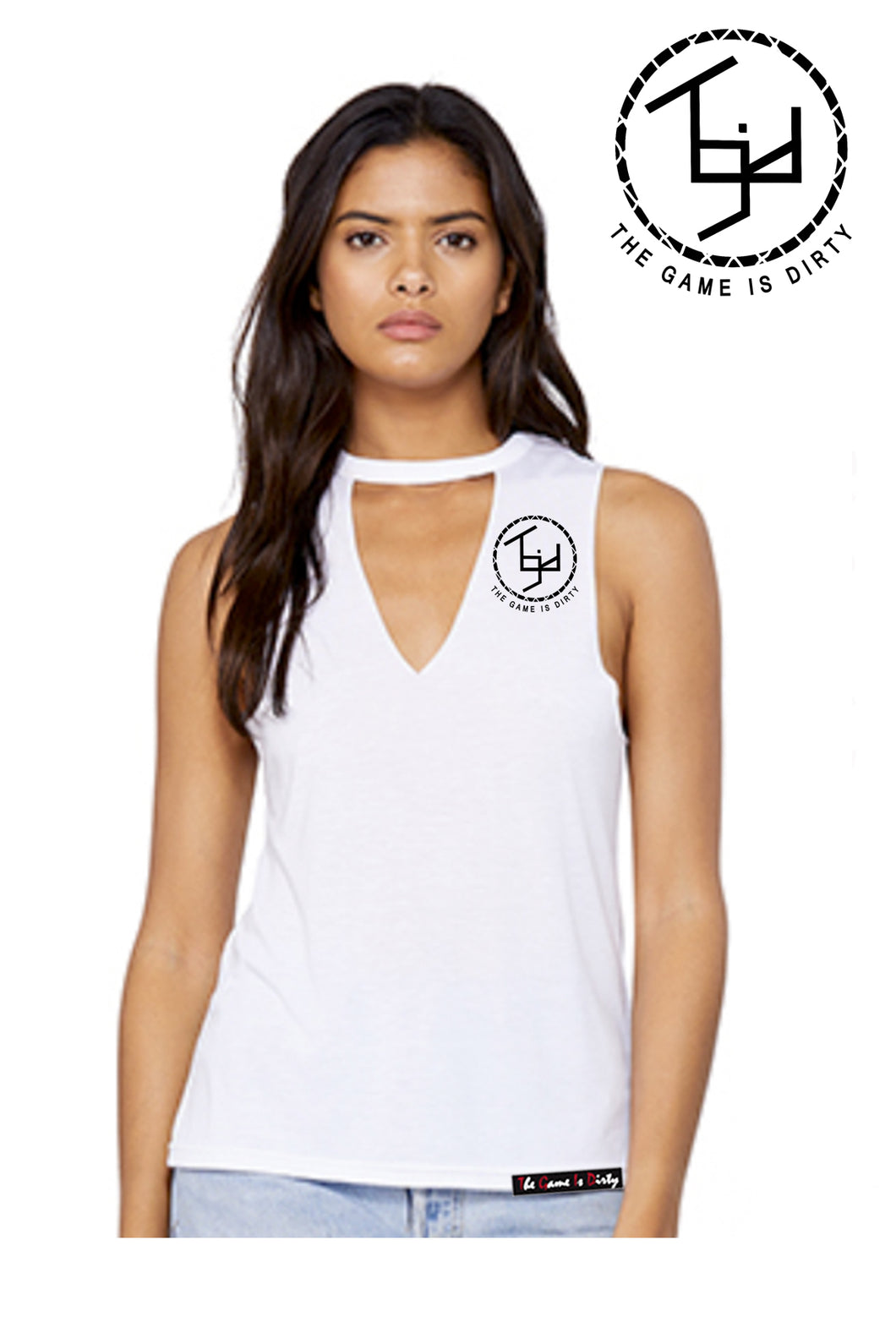 FLOWY CUT-NECK T-SHIRT (WHT/BLK)